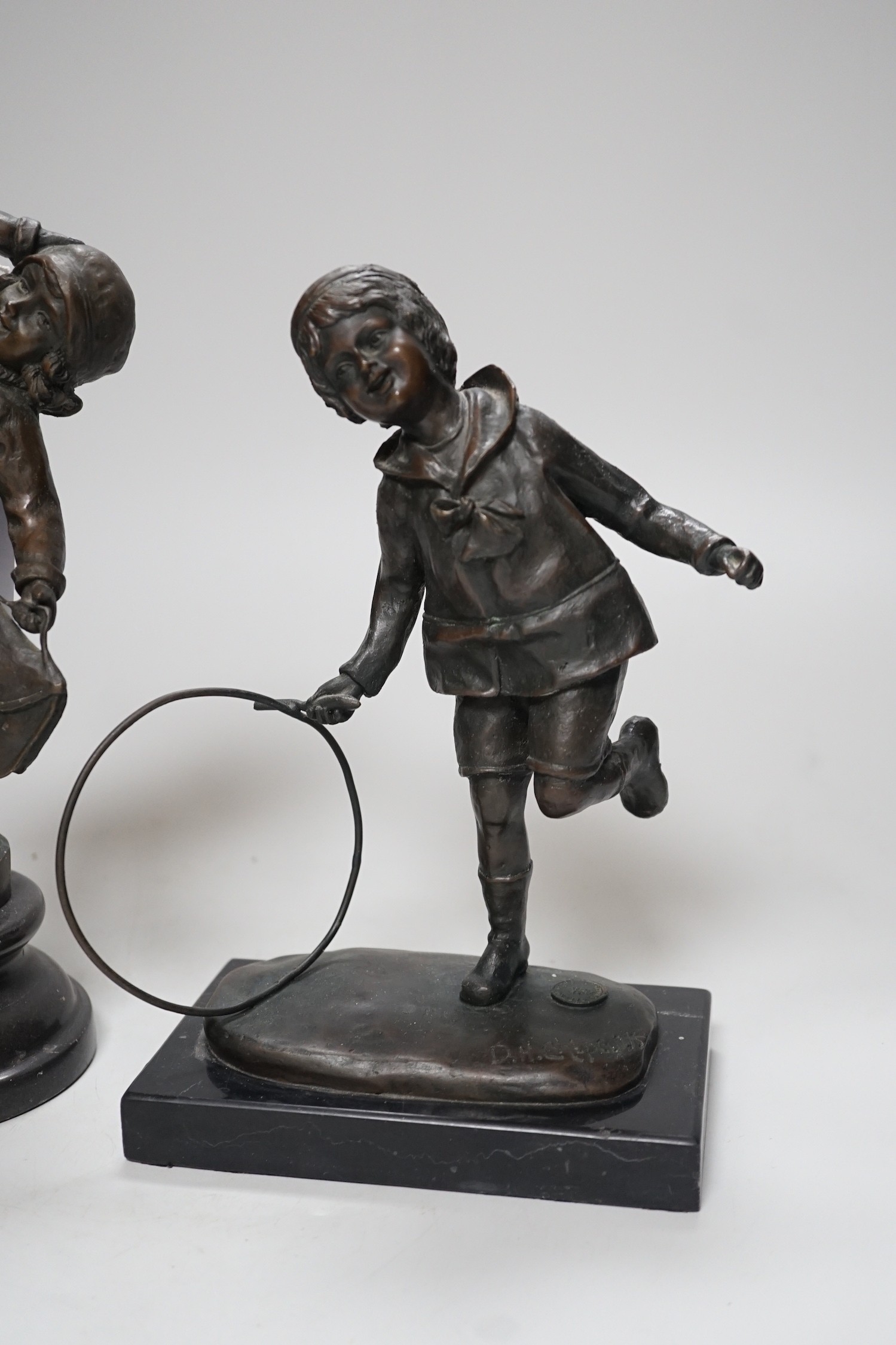 After Demétre Haralamb Chiparus (1886-1947) two bronze figures of children, 24cm